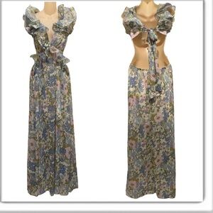 Luxxel Floral Ruffle Maxi Dress in Blue and Pink
